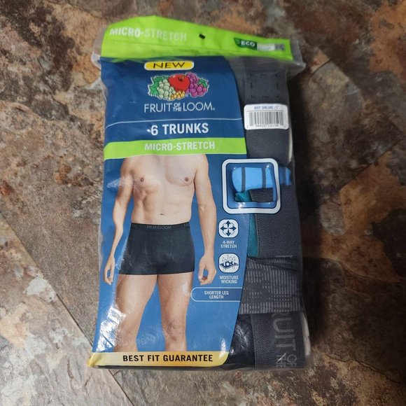 Fruit of the Loom Micro-Stretch Trunk Boxer Briefs - 6 Pairs - Size Small - NWT - Picture 1 of 2